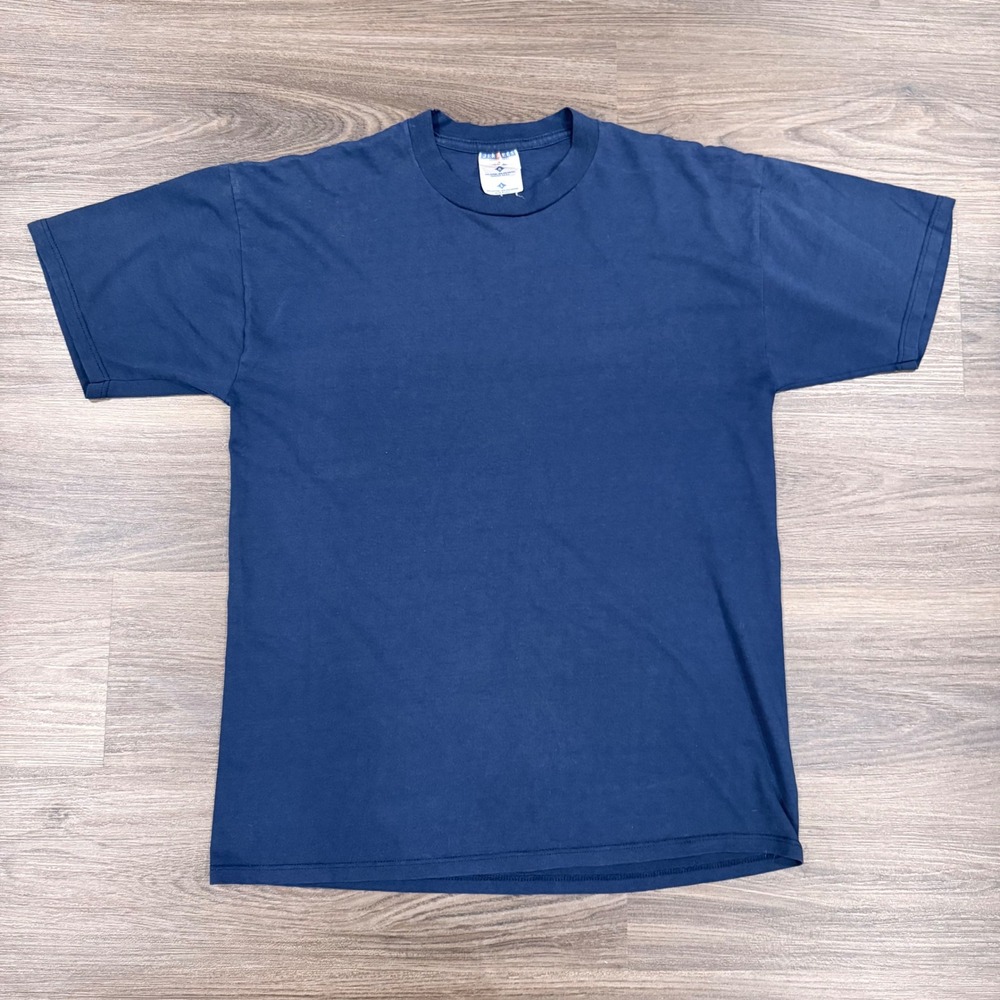 VTG Jerzees Heavyweight Blend T Shirt Blue Cotton Polyester Blend L Made in USA - Picture 2 of 6